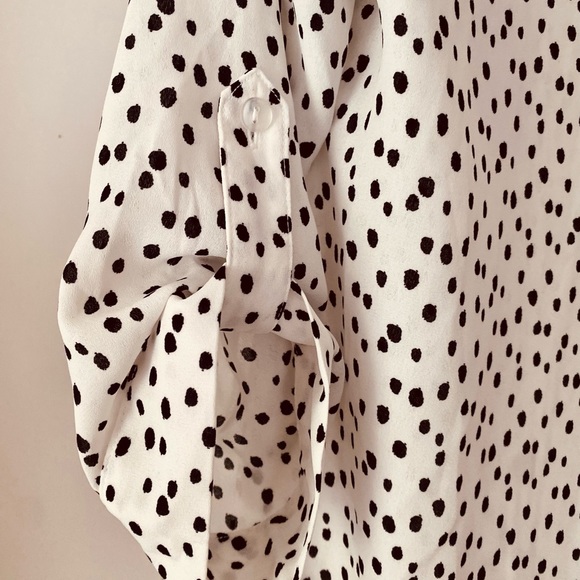 Fortune & Ivy - slightly sheer polka/animal print button up blouse - Picture 3 of 4